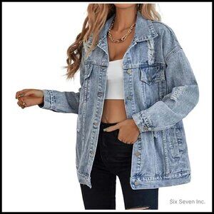 Oversized Boyfriend Denim Jacket Ripped Distressed Vintage Y2K Chic